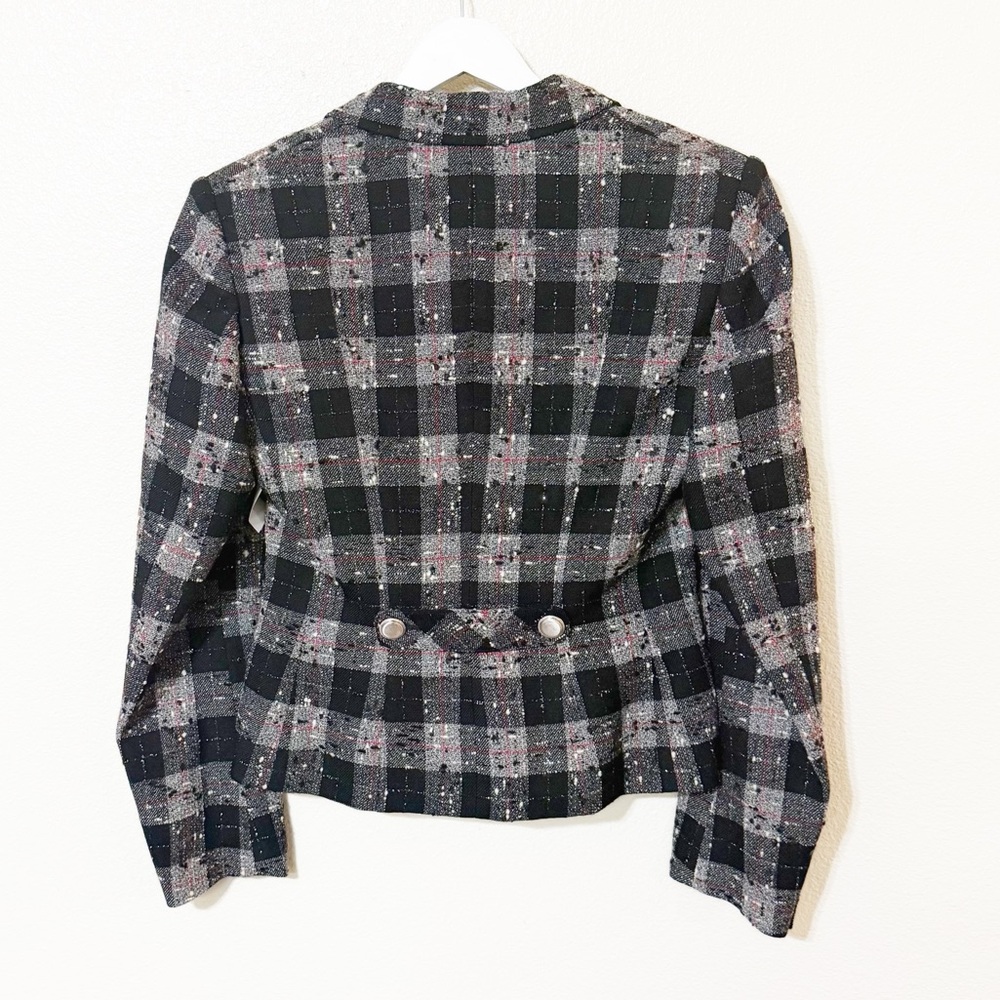 Alessandra Rich Checked Wool-Blend Bouclé Button Textured Plaid Fitted Blazer - Picture 7 of 12